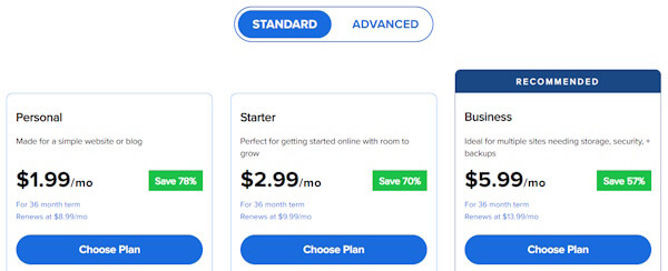 pick a hosting plan from Bluehost